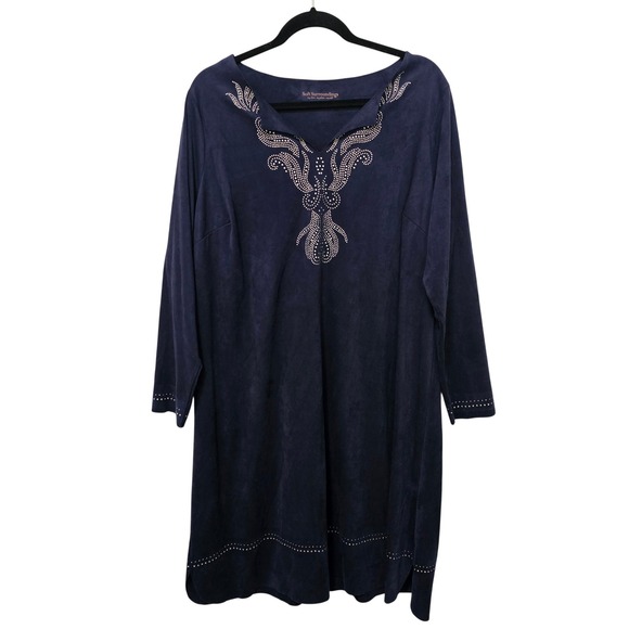 Soft Surroundings Tops - Soft Surroundings 1X Ambrosia Faux Suede‎ Tunic Dress Blue Studded Boho Casual